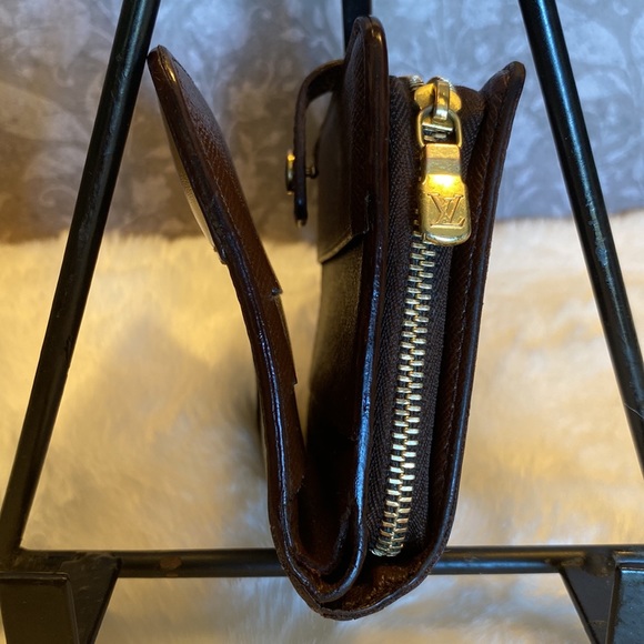 LOUIS VUITON Damier Ebene Brown Check Leather Zippy Compact WALLET EUC - Picture 8 of 17